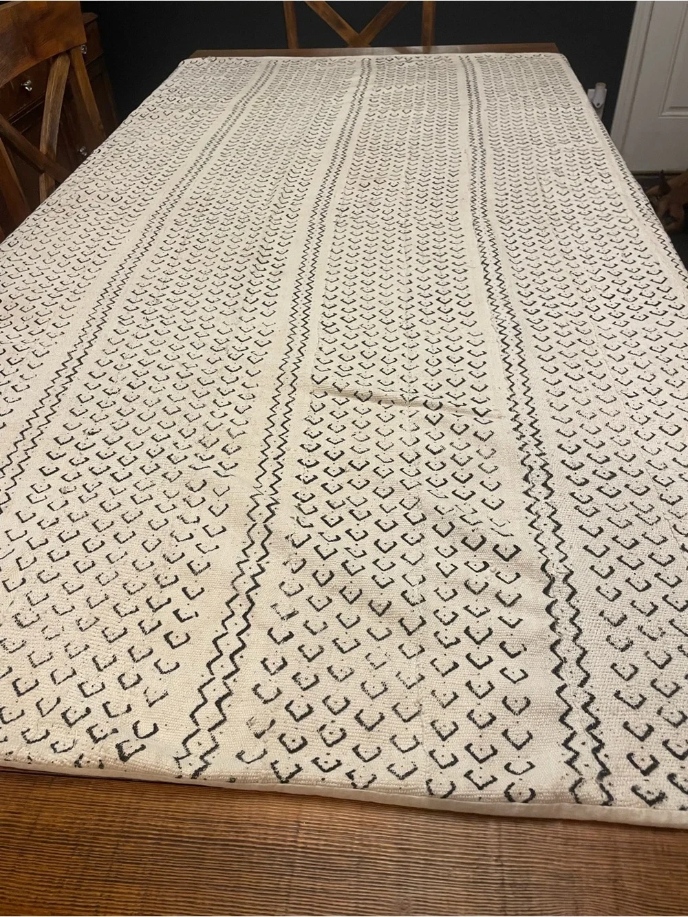 Handmade African White and Black Mudcloth Throw Blanket